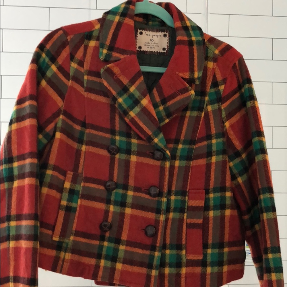 Free People cropped plaid jacket size 10